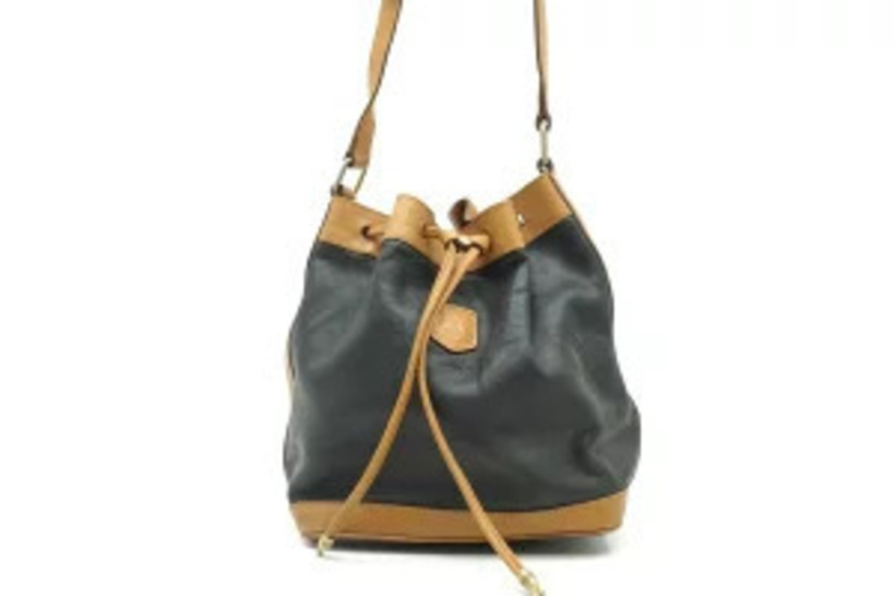 Celine Shoulder Bag Drawstring Triomphe Leather Brown Black